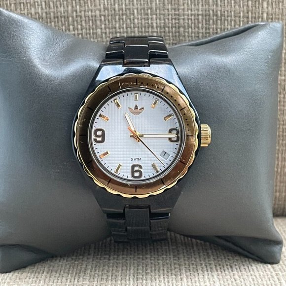 Adidas Ladies Wristwatch Date Calendar Dark Brown Band Quartz Analog - Picture 3 of 8